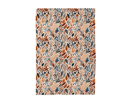 Rust Blue Autumn Botanical Leaves Fall Kitchen Towel Waffle