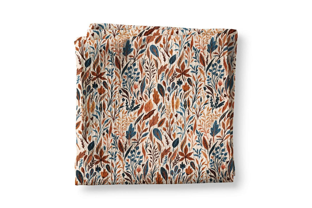 Rust Blue Autumn Botanical Leaves Fall Kitchen Towel Waffle