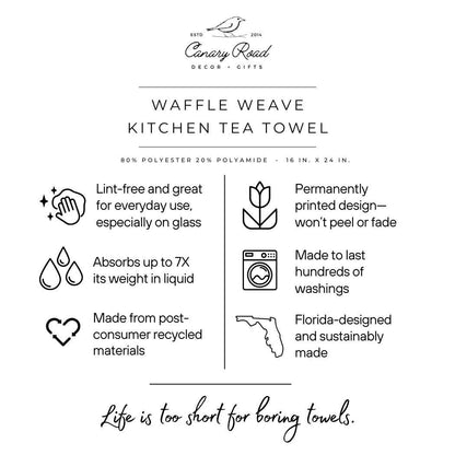 Rust Blue Autumn Botanical Leaves Fall Kitchen Towel Waffle